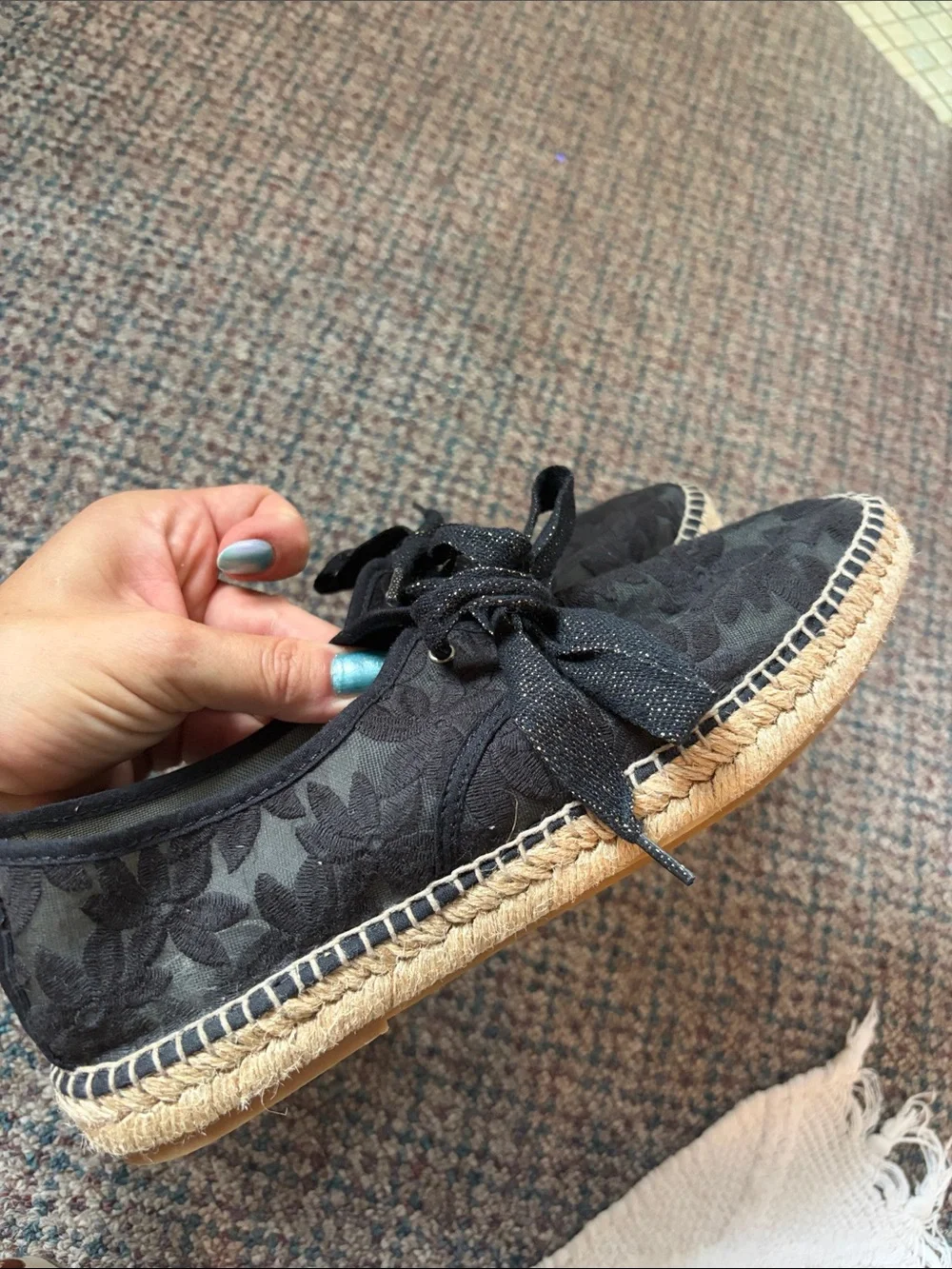 Toni Pons black floral mesh Espadrille Sz 39
